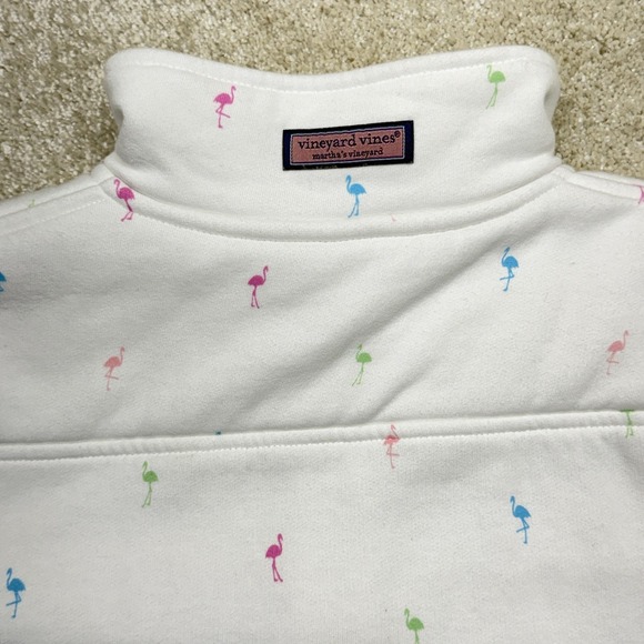 Vineyard Vines Shep Shirt Sweatshirt Womens Medium White Flamingo Print 1/4 Zip - Picture 12 of 16